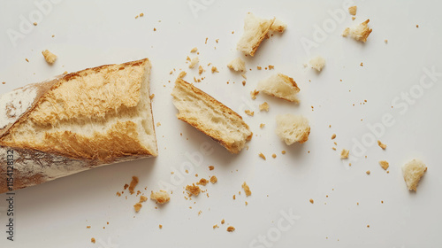 Frisches Brot mit Krümeln auf hellem Hintergrund

