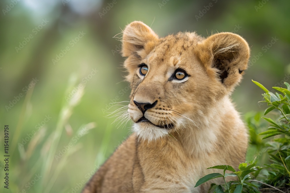 Adorable lion or lioness cub head portrait with big expressive eyes, soft golden fur, and a playful yet majestic expression, capturing its innocence and charm. Adorable lion or lioness cub head portrait with big expressive eyes, soft golden fur, and a playful yet majestic expression, capturing its innocence and charm.