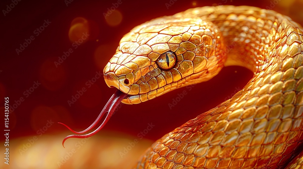 Stunning close-up of a golden snake perfect for 2025 New Year celebrations, inviting design for banners, posters, and cultural events highlighting zodiac themes. Stunning close-up of a golden snake perfect for 2025 New Year celebrations, inviting design for banners, posters, and cultural events highlighting zodiac themes.