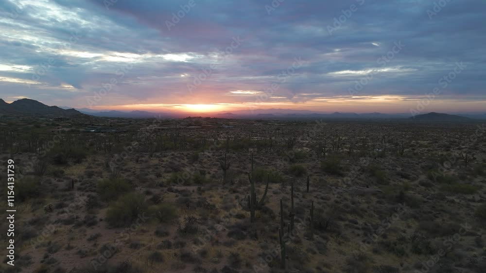 Drone View Of Sunrise Desert Landscape In The Phoenix Metro Area 