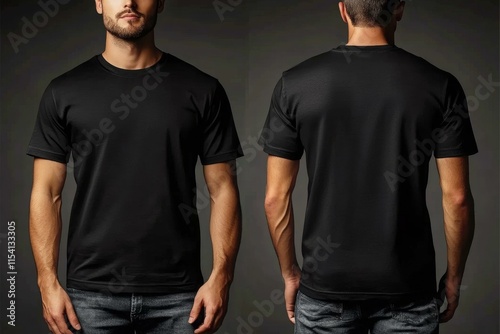 Blank Black T-Shirt Model Front and Back