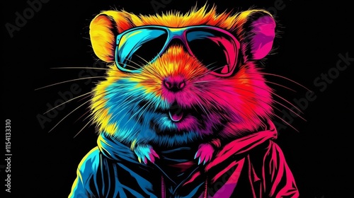 Colorful Rat with Sunglasses Illustration