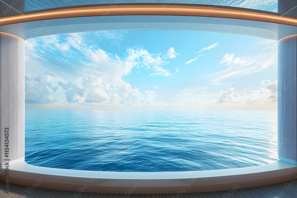 Majestic Ocean Views from Ship's Window Under Vibrant Blue Skies: A Serene Seascape Majestic Ocean Views from Ship's Window Under Vibrant Blue Skies: A Serene Seascape