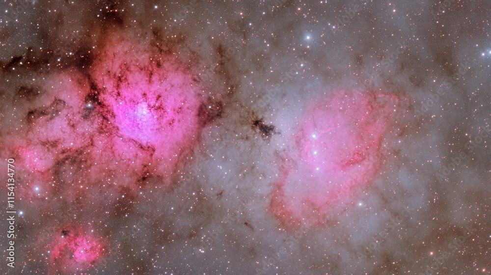 Obraz premium Vibrant Cosmic Nebulae with Pink and Red Hues in Deep Space Imagery