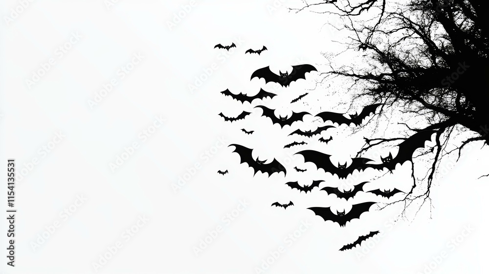 Fototapeta premium Halloween Bats Flying Over a Tree Silhouette
