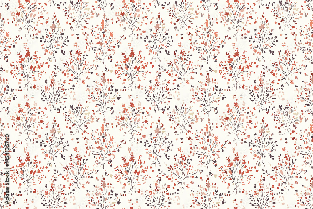 A minimalist seamless pattern of delicate red and black floral elements on a light background, perfect for fabric or gift wrapping designs. A minimalist seamless pattern of delicate red and black floral elements on a light background, perfect for fabric or gift wrapping designs.