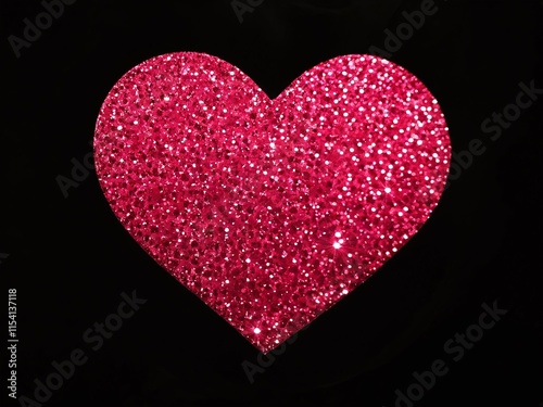 Pink glitter heart shape glowing against black background creates a vibrant and eye-catching design