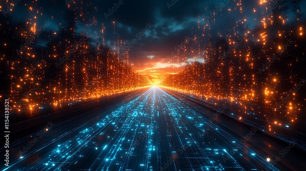 Fototapeta premium Futuristic Highway Illuminated By Digital Data Streams