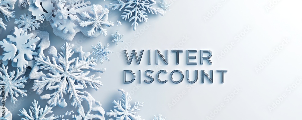 Winter-themed promotional discount text surrounded by frosty snowflake designs Winter-themed promotional discount text surrounded by frosty snowflake designs