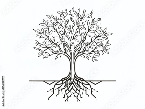 Elegant tree design showcasing intricate branches and roots on a light background, symbolizing growth and stability in nature photo