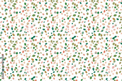 A seamless pattern of tiny green and orange dots scattered on a white background. The minimalist design offers a clean and fresh look for modern projects.