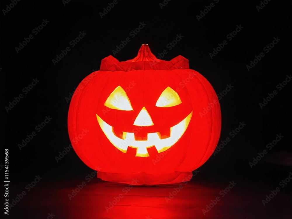 Fototapeta premium Vibrant jack-o'-lantern glowing in dark setting during Halloween celebration