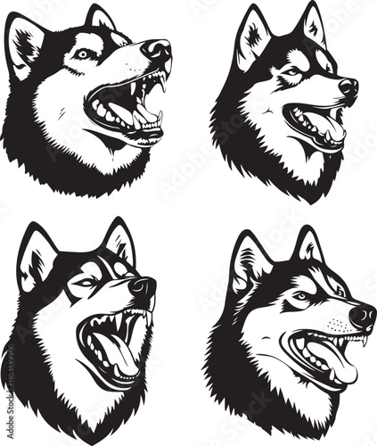 Alaskan Malamute Dog Head Angry Stylized Vector Illustration Graphic