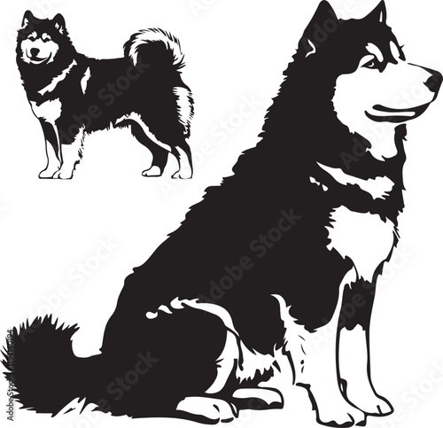 Alaskan Malamute Dogs Stencil Set Vector Illustration Graphic