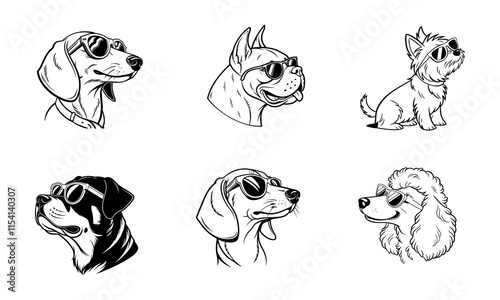 Dog head wearing sunglass silhouette vector design, Dog head icon, Dog head illustration isolated.