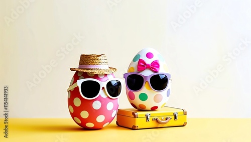 Egg couple tourist with Mock up travel. 3d rendering