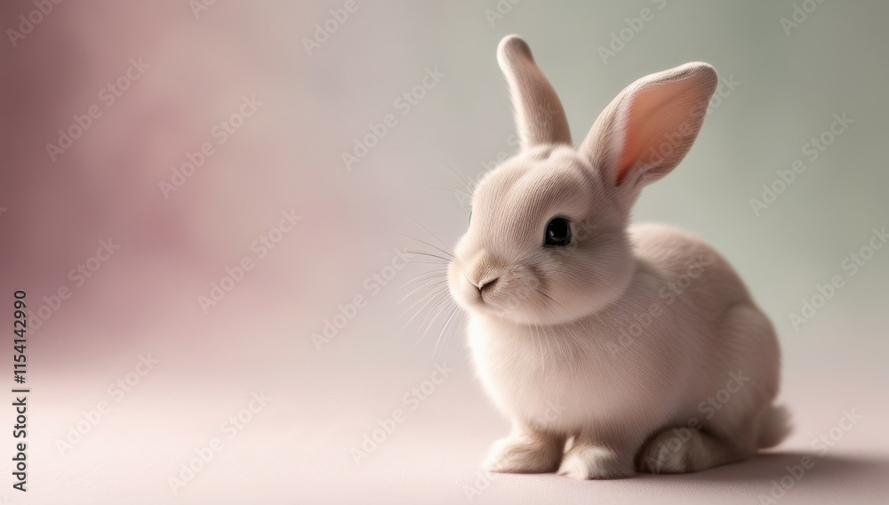 Healthy Lovely bunny easter fluffy white rabbit, cute baby rabbit against soft pastel background. Copy space for text. Symbol of easter festival animal Healthy Lovely bunny easter fluffy white rabbit, cute baby rabbit against soft pastel background. Copy space for text. Symbol of easter festival animal