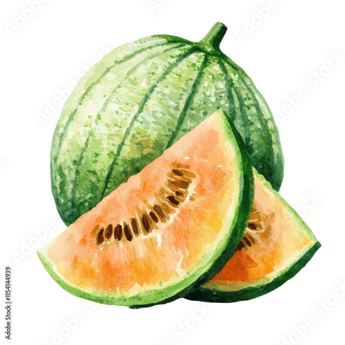 Melon watercolor illustration isolated on a white transparent background. photo