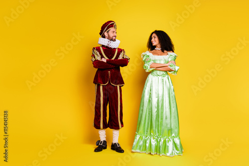 Elegant couple wearing historical costumes in vibrant setting illustrating style and charm photo