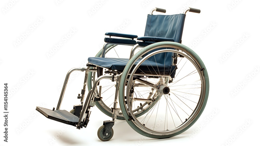 Fototapeta premium A blue upholstered wheelchair isolated on white background.