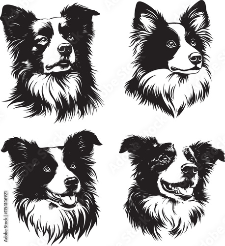 Border Collie Dog Stylized Silhouette Set Vector Illustration Graphic