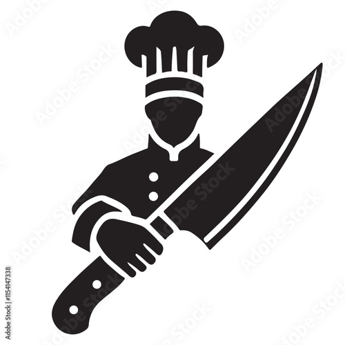 Professional Chef Silhouette Illustration with a Large Kitchen Knife