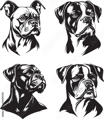Boxer Dog Stylized Silhouette Set Vector Illustration Graphic