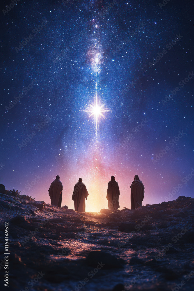 Obraz premium Four shepherd and The Star of Bethlehem