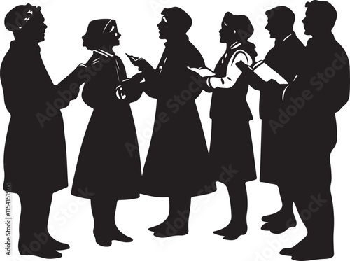 Christmas Carol Singers Stylized Silhouette Vector Illustration Graphic