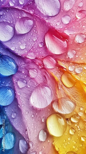 Macro shot of water droplets on colorful flower petals in sharp, striking focus. HD phone wallpaper.