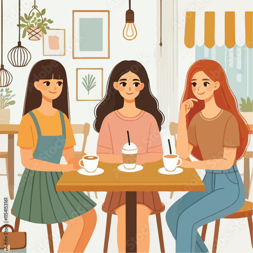 Flat young girl friends in cafe on meeting vector image vector on a white background