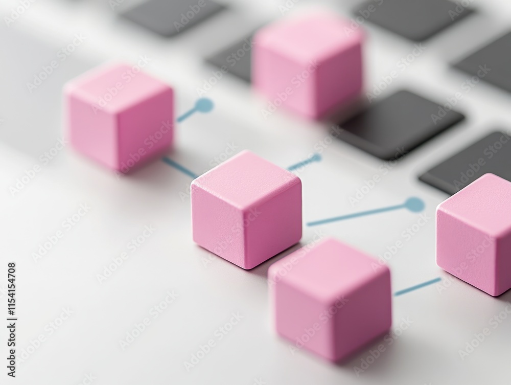 Abstract composition of pink blocks on a modern keyboard background Abstract composition of pink blocks on a modern keyboard background