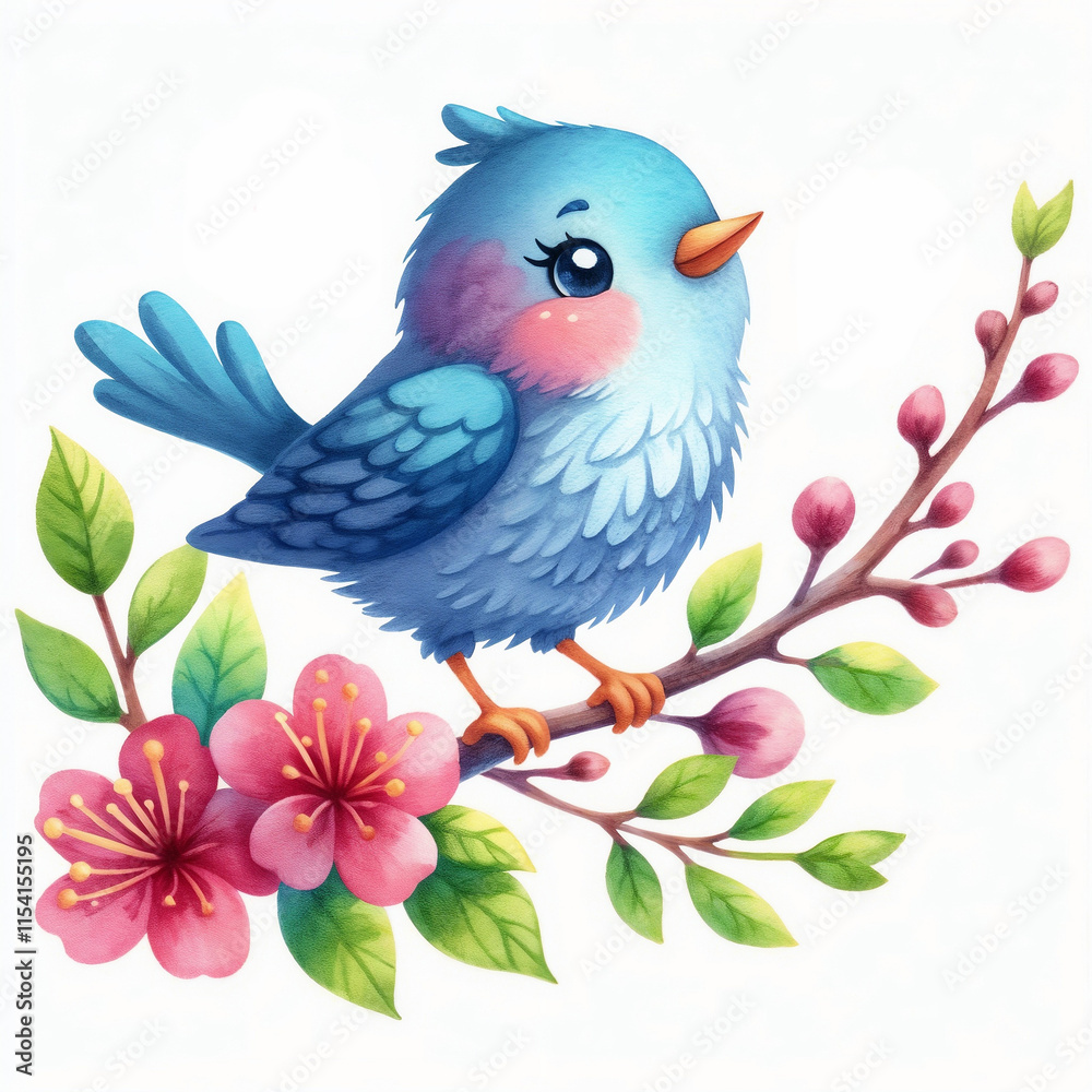 Obraz premium Colorful bird singing perched on flowers in a vibrant artistic illustration
