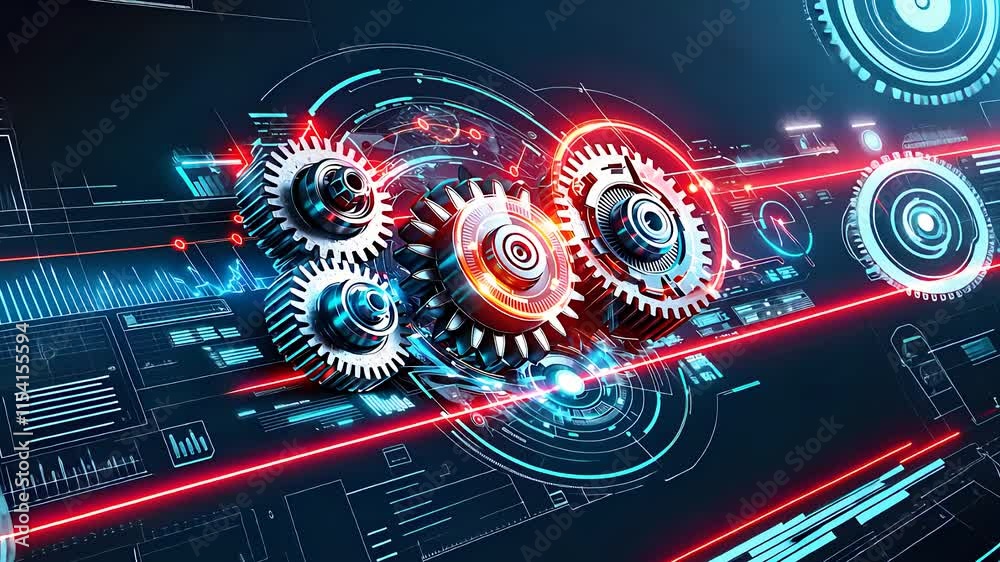 Futuristic Gear Mechanism with Digital Interface, Red and Blue Highlights, and Technology-Inspired Design
Futuristic Gear Mechanism with Digital Interface, Red and Blue Highlights, and Technology-Inspired Design