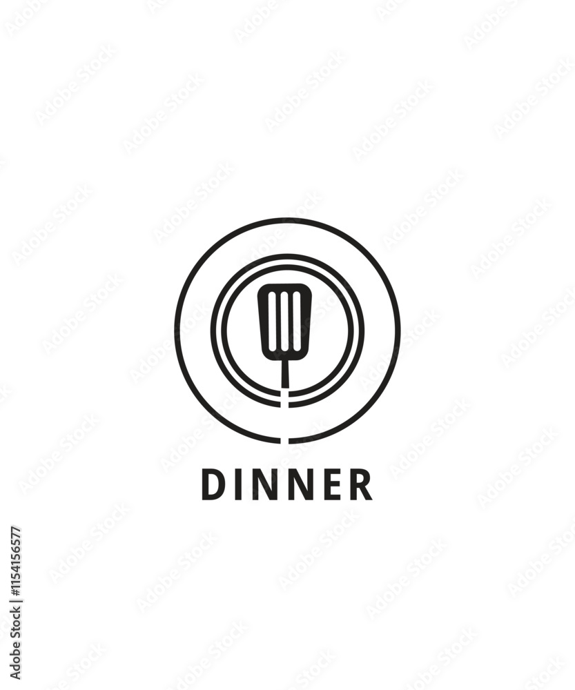 dinner restaurant logo with plate and spatula, restaurant food logo design vector image dinner restaurant logo with plate and spatula, restaurant food logo design vector image