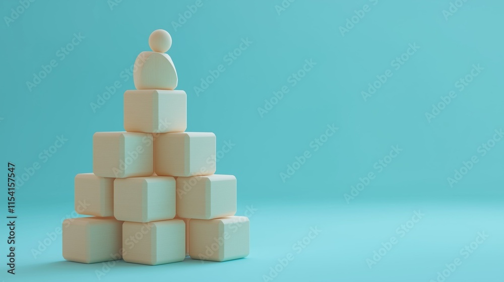 Small blocks arranged like stairs on a blue background. 3D Small blocks arranged like stairs on a blue background. 3D