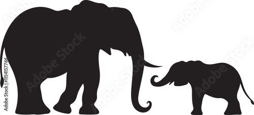Canvas Print Elephant Mother and Baby Side Profile Silhouette Vector Illustration Graphic