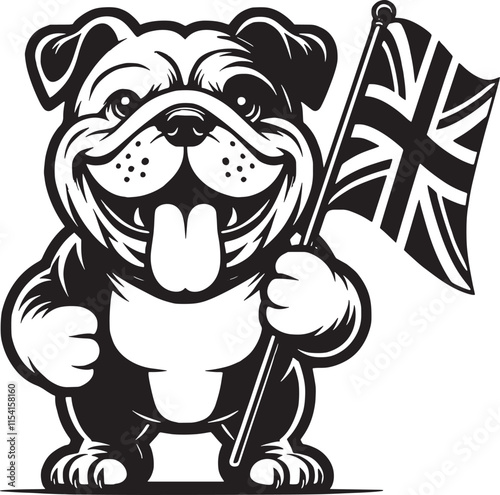 English Bulldog with UK Flag Stylized Vector Illustration Graphic