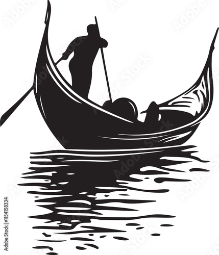 European Gondola Silhouette Vector Illustration Graphic