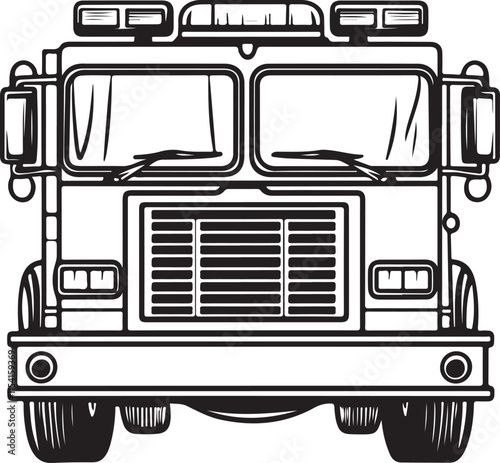 Fire Truck Front Stylized Vector Illustration Graphic