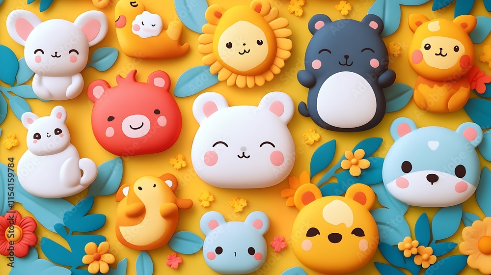 Kawaii animal-themed patterns with bright cheerful colors and soft textures. Kawaii animal-themed patterns with bright cheerful colors and soft textures.