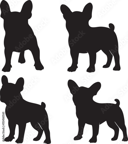 French Bulldogs Shapes Silhouette Set Vector Illustration Graphic