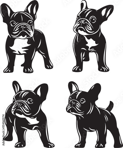 French Bulldogs Stylized Bundle Vector Illustration Graphic