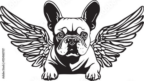 French Bulldog with Angel Wings Stylized Vector Illustration Graphic