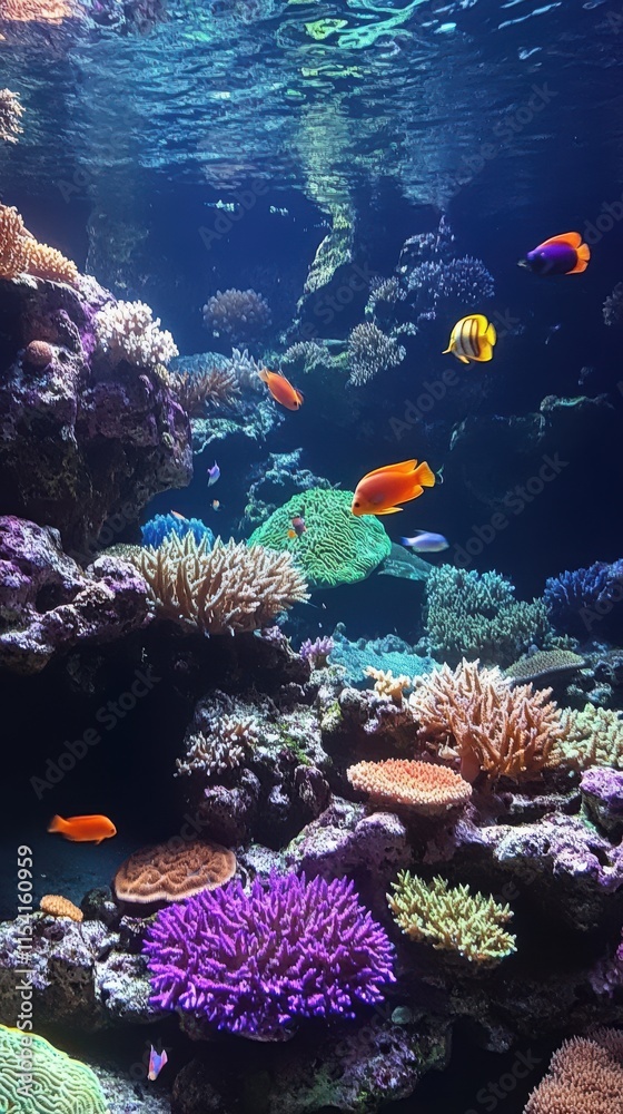 Fototapeta premium Stunning underwater scene with coral reefs and schools of fish in radiant colors. HD phone wallpaper.