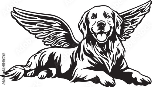 Golden Retriever Dog Lying Down with Angel Wings Stylized Vector Illustration Graphic