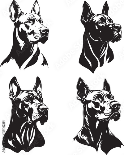 Great Dane Dog Stylized Silhouette Set Vector Illustration Graphic