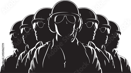 Group of Fighter Jet Pilots Silhouette Vector Illustration Graphic