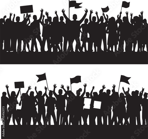 Group of Protesters Silhouette Vector Illustration Graphic