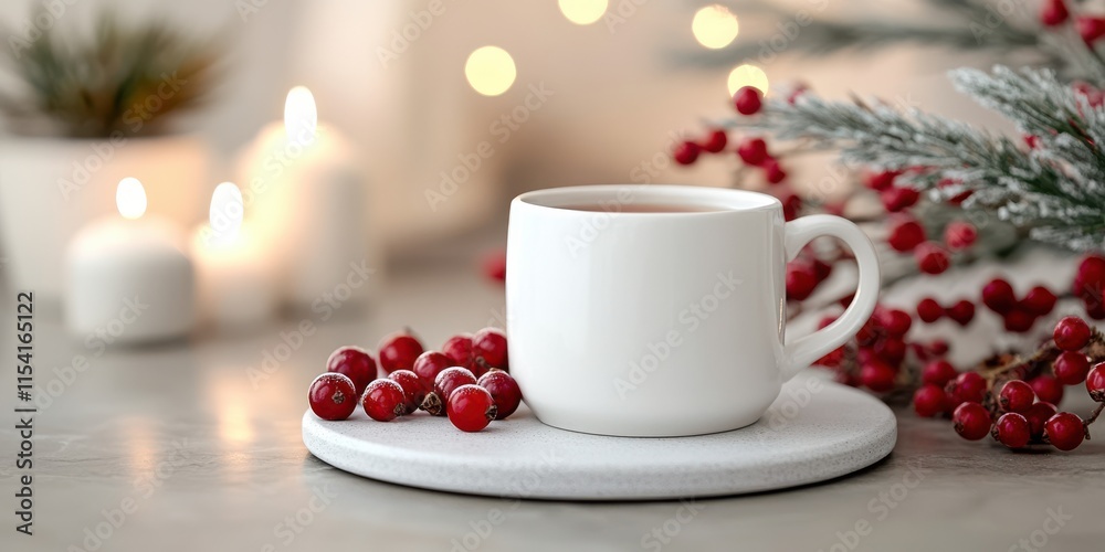 A cozy nook pairs fresh berries with a steaming cup, surrounded by festive decor, capturing warmth and holiday cheer. A cozy nook pairs fresh berries with a steaming cup, surrounded by festive decor, capturing warmth and holiday cheer.